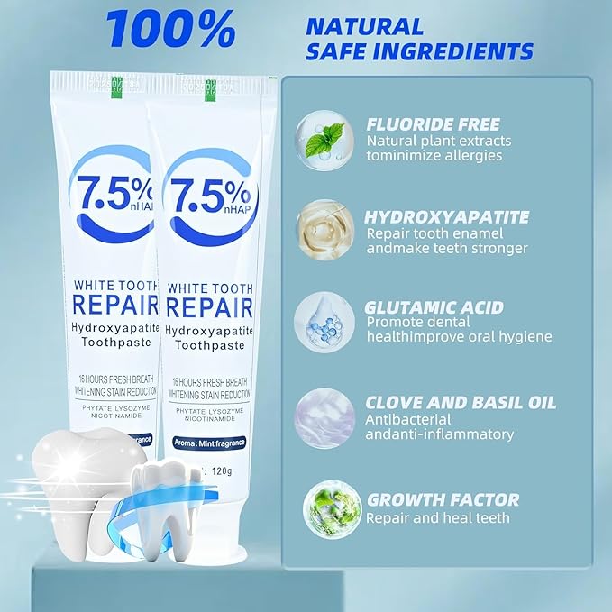 Set 3-Pack Hydroxyapatite Toothpastes for Enamel Protection and Tooth Strengthening，Fresh Breath，Formula mild Mint， Daily Use for Oral Health. (3)