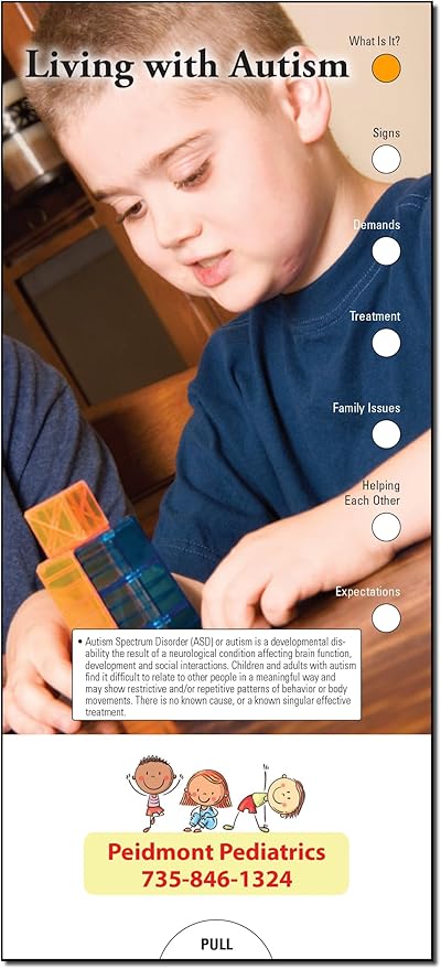 ZOCO - Living with Autism Slide Chart - Custom Promotional Item (Pack of 250) - Educational Guide for Caregivers, Brochure, Pamphlet - Doctor’s Office, Health Clinics Handout - 3.75 x 8.5 in.
