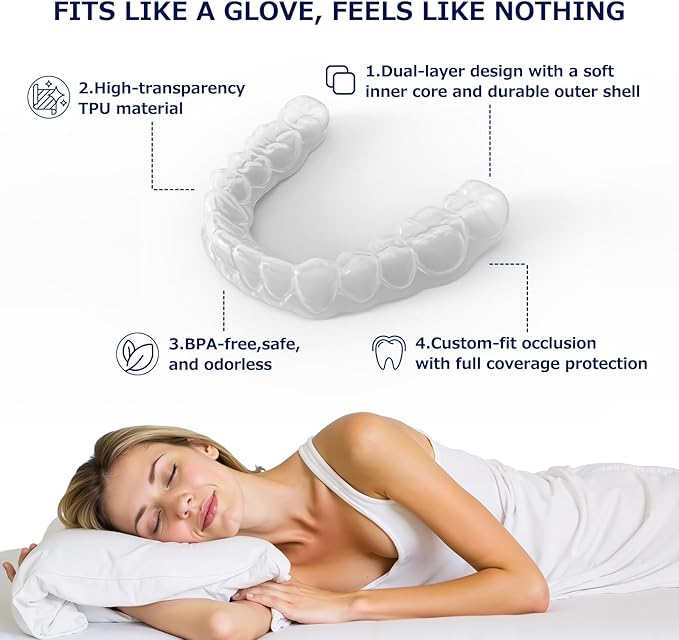 Custom Fit Night Guard for Bruxism & Teeth Clenching - Comfortable & BPA-Free - Protects Teeth & Reduces Jaw Tension - Includes Case & Easy-to-Use Mold Kit（Single One Upper or Lower Guard）