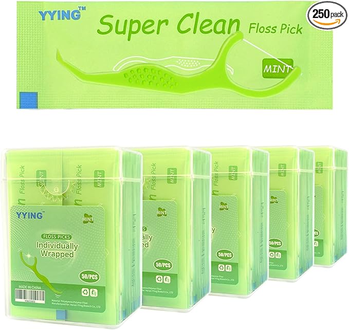 Dental Flossers 250 Count Each Individually Wrapped, Fresh Mint Professional Tooth Picks Flossers for Adults Provide a Deep Cleaning with Portable Case
