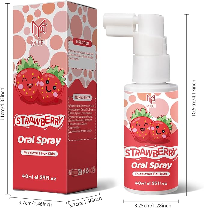 Kids Oral Spray, Toddler Toothpaste Helper for Daily Oral Care and Fresh Breath,Fruit-Flavored, Probiotic Oral Spray for Child (1Pack, Strawberry)