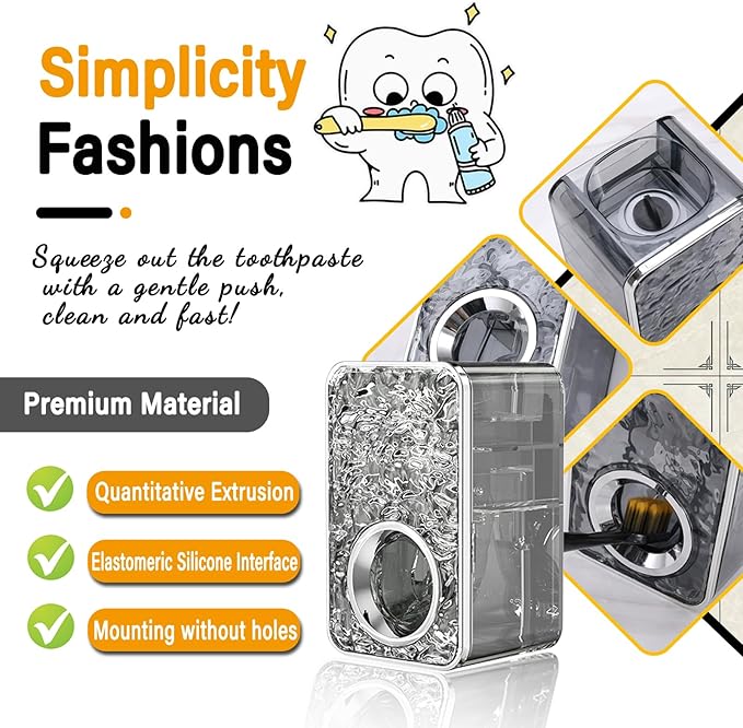 Toothbrush Holders Combo Set for Bathroom，2 Cups Toothbrush Holder Wall Mounted with Organizer，Gift 2 Count Ultra Fine Soft Bristle Crystal Tooth Brush and Wall Mounted Toothpaste Squeezer
