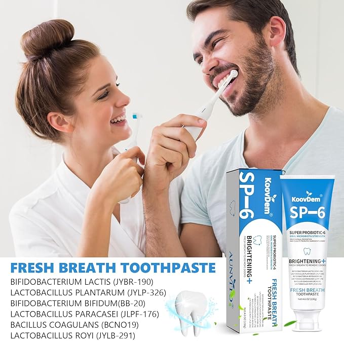 2025 New Sp-6 Probiotics Whitening Toothpaste-Fluoride-Free, Enhanced Formula with 6 Probiotics for Gum Care & Fresh Breath, Fresh Mint Flavor(2PC)（Blue+Red）