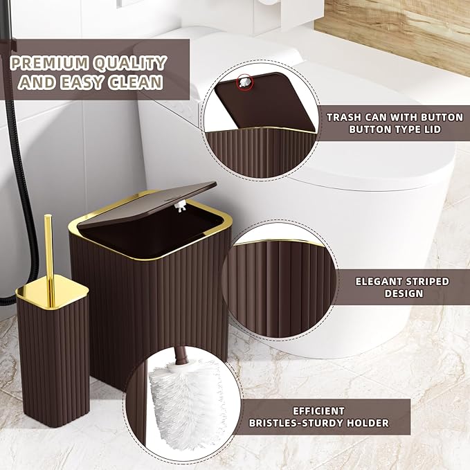 Bathroom Accessories Set - 25PC Brown Bathroom Sets with Shower Curtain and Rugs, Bathroom Accessory Set, Brown Shower Curtain Set, Trash Can, Qtip Holder Dispenser & Soap Dispenser