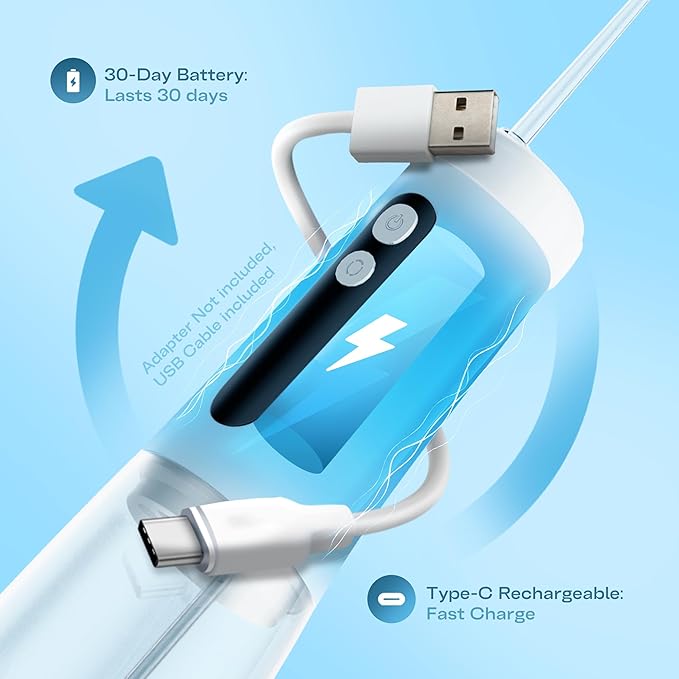 Cordless Water Flosser | Oral Irrigator for Sensitive Gums & Braces | Built-in Light for Self-Cleaning |4 Tips 2 Modes 18 Pressure Settings, Bag | Portable Water Flossers Rechargeable & Waterproof