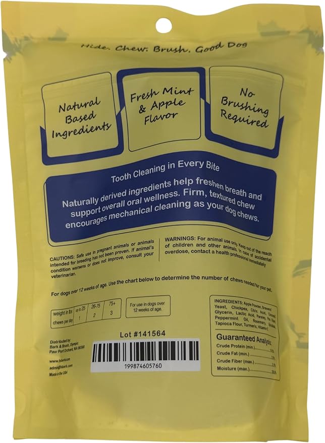 Bark & Brush Dental Sticks for Dogs – Natural Dog Dental Chews for Fresh Breath, Mint & Apple Flavor, No Brushing Required, 8 Count (8 oz) Made in The USA