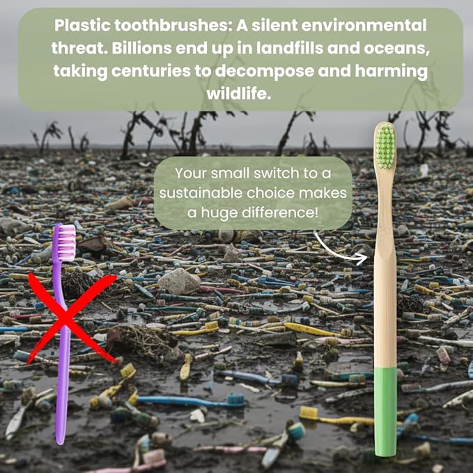 Bamboo Toothbrush Soft Bristles 4 Pack – Eco-Friendly, Natural Wooden Handle, BPA-Free, Vegan, Biodegradable, Plastic-Free Packaging, Family Set