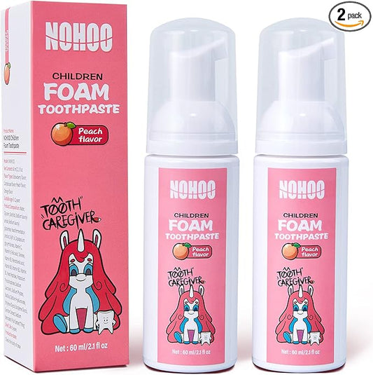 NOHOO Fluoride Free Foam Toothpaste Kids Peach Flavour,Natural Training Toothpaste for Baby Toddler Children Oral Cleaning and Cavity Protection(2 Pack)