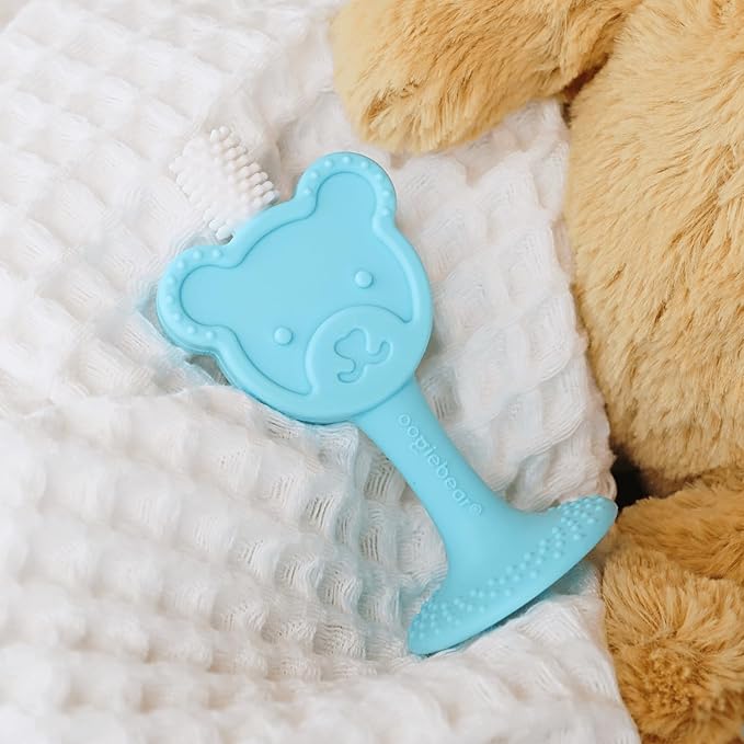 oogiebear Infant-to-Toddler Training Teether Toothbrush - 0-2 Years - 360° Soft Silicone, Promotes Safe Brushing, Baby & Kids Health - Teddy Bear Design Oral Care - 1 Unit
