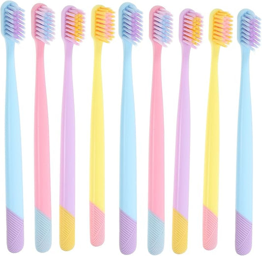 GARVALON 10pcs Soft Bristle Manual Toothbrushes Bulk Set, Wear-Resistant Daily Household and Travel Use, Ergonomic Adult Toothbrushes for Effective Teeth Cleaning