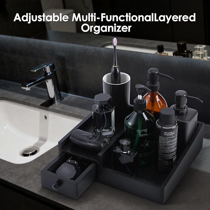 Organizer For Men,Bathroom Countertop Organizers,Perfume Organizer,Cologne Organizers,Bathroom Storage,Perfume Stand,Gifs For Men,Mens Valentines Day Gifts,Adjustable Partition(Black)