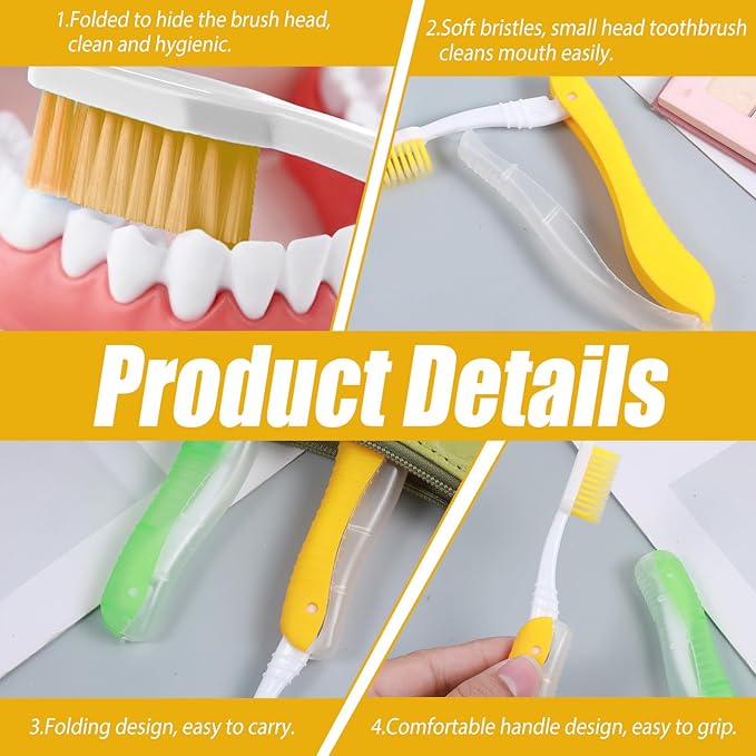 2 Packs Travel Toothbrushes, Portable Foldable Toothbrush Travel, Soft Medium Bristles Small Toothbrush for Camping Hiking Traveling School