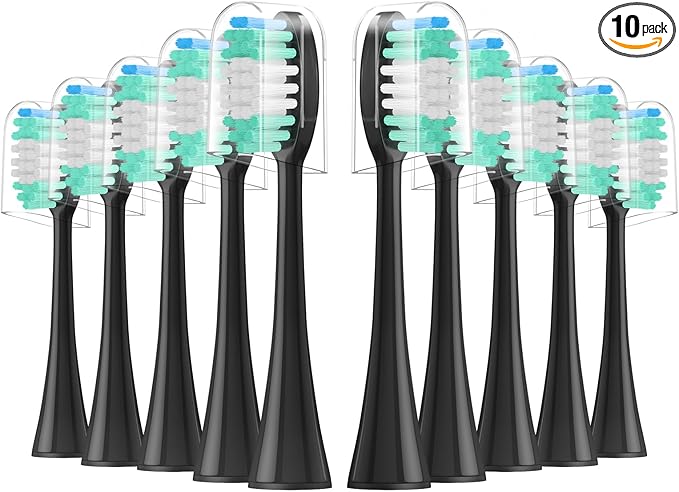 Replacement Toothbrush Heads 10 Pack Compatible with AquaSonic Black Series, Vibe Series Electric Toothbrush, Black