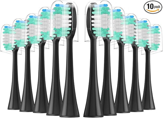 Replacement Toothbrush Heads 10 Pack Compatible with AquaSonic Black Series, Vibe Series Electric Toothbrush, Black