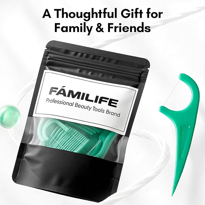 FAMILIFE Mint Floss Picks 90 Count Resealable Bag, Smooth Glide Dental Floss Picks for Adults & Kids, Durable Thread Flossers & Tooth Picks Flossers for Daily Floss and Fresh Breath Care