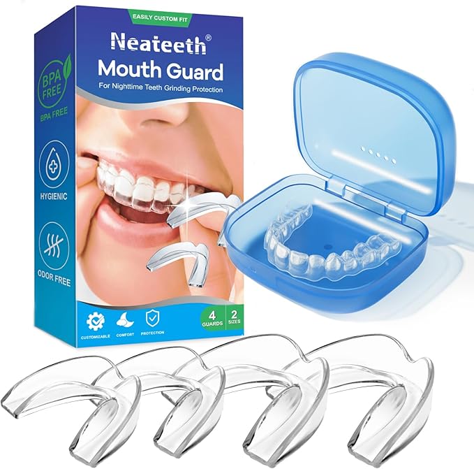Mouth Guard for Grinding Teeth at Night, Night Guards for Teeth Grinding, Mouth Guard for Sleeping, Pack of 4 Mouth Guards for Clenching Teeth at Night – Includes 2 Sizes & 1 Travel Case