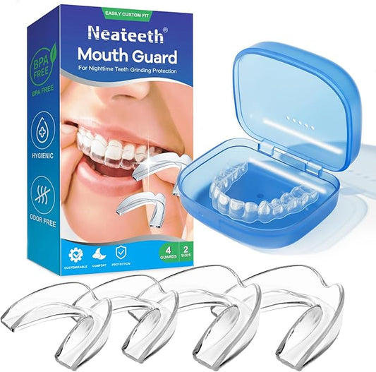 Mouth Guard for Grinding Teeth at Night, Night Guards for Teeth Grinding, Mouth Guard for Sleeping, Pack of 4 Mouth Guards for Clenching Teeth at Night – Includes 2 Sizes & 1 Travel Case