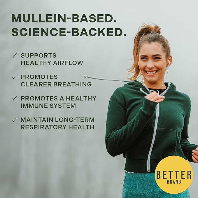 Betterbrand Mullein Chewable Gummies for Lung Cleanse and Detox, Respiratory Health Supplement, 1000mg Mullein Extract per Serving, 60 Gummies - 30 Day Supply - Pear Flavored
