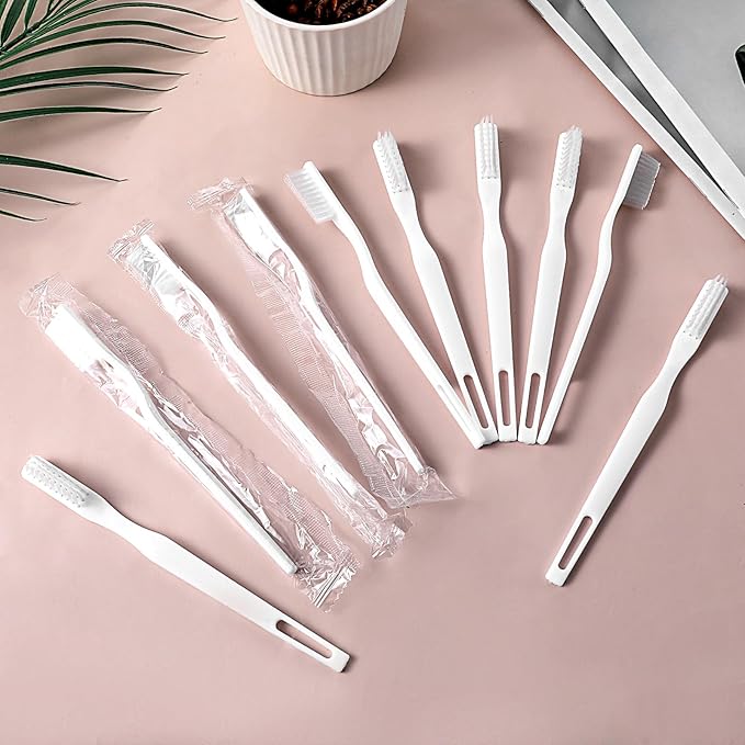 200 Pcs Disposable Toothbrush Individually Wrapped Travel Manual Tooth Brush Set Soft Bristle Bulk Toothbrush for Adults Oral Hygiene Dental Care Camping Guestroom Hotel (White)