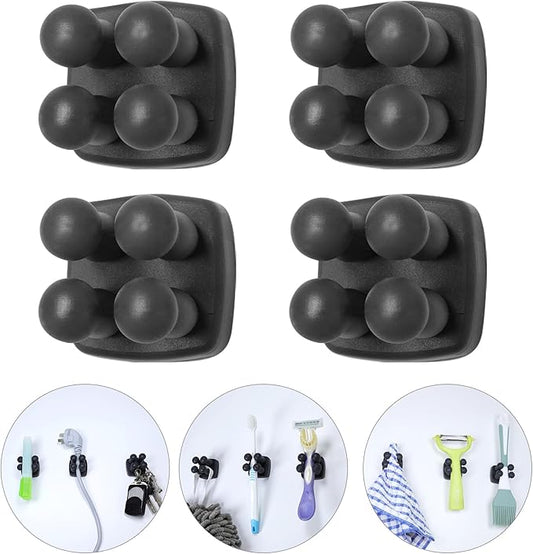 Silicone Toothbrush Holder Multi-Function Hook Waterproof self Adhesive Single Toothbrush Hook Plug Holder for Wall for Hanging Bathroom Kitchen Living Room Office (Square-Black)