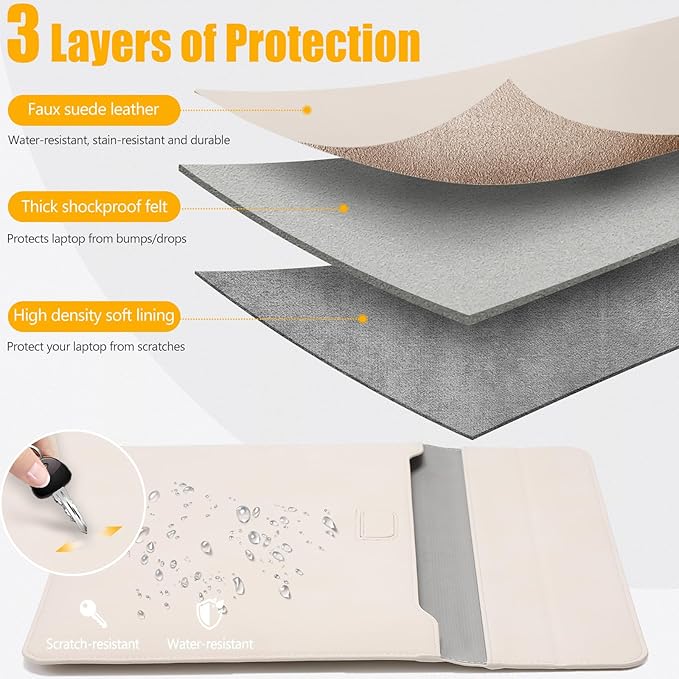 HYZUO 13.3-14 Inch Laptop Sleeve Case with Stand Feature for MacBook Pro 14 M5/M4/M3/M2/M1 2026-2021, MacBook Pro/Air 13.3, 13" 13.5" 13.8" Surface Laptop, HP Spectre X360 13/14, Beige