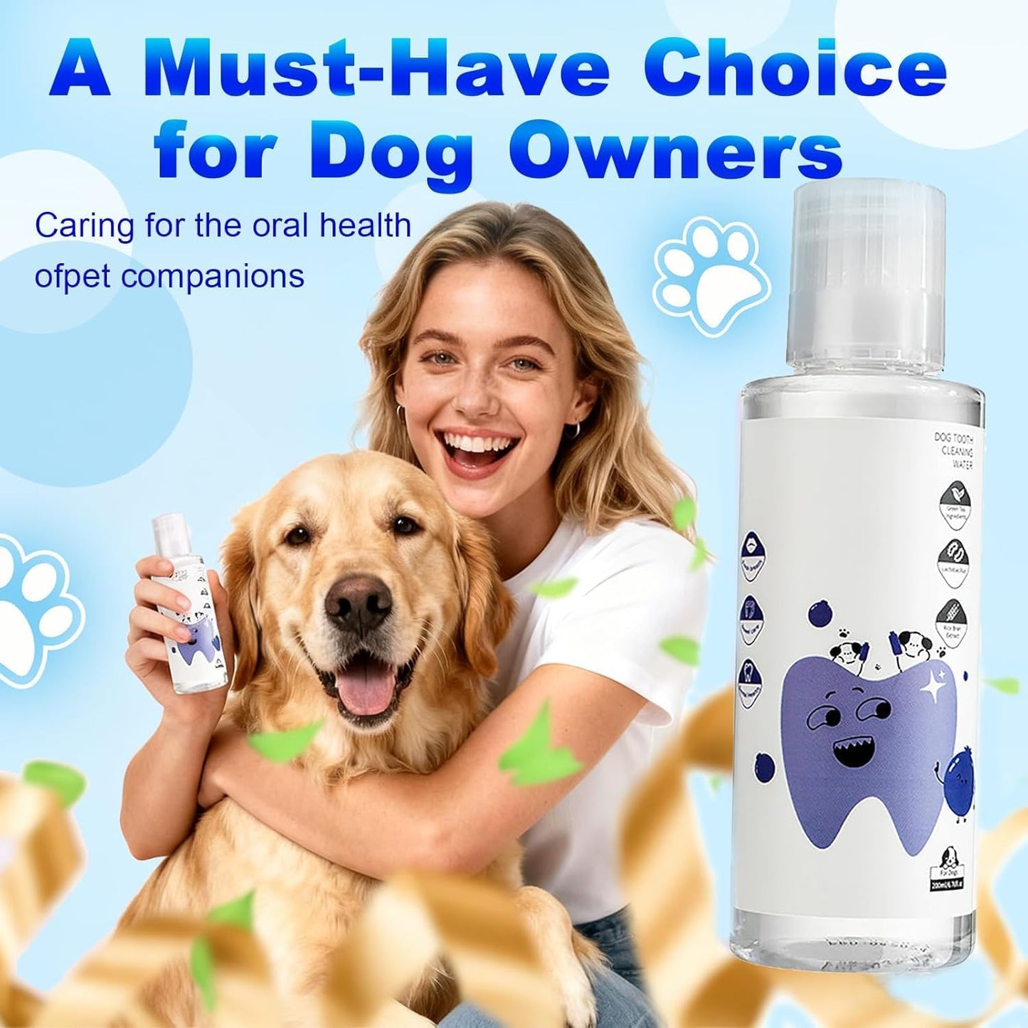 Dental Water Additive, Specialized Dental Care Formula，Natural Flavorless Teeth Cleaning Mouthwash, Freshens Dog Breath & Promotes Healthy Gums, Easy Daily Use for All Pet (200ML)