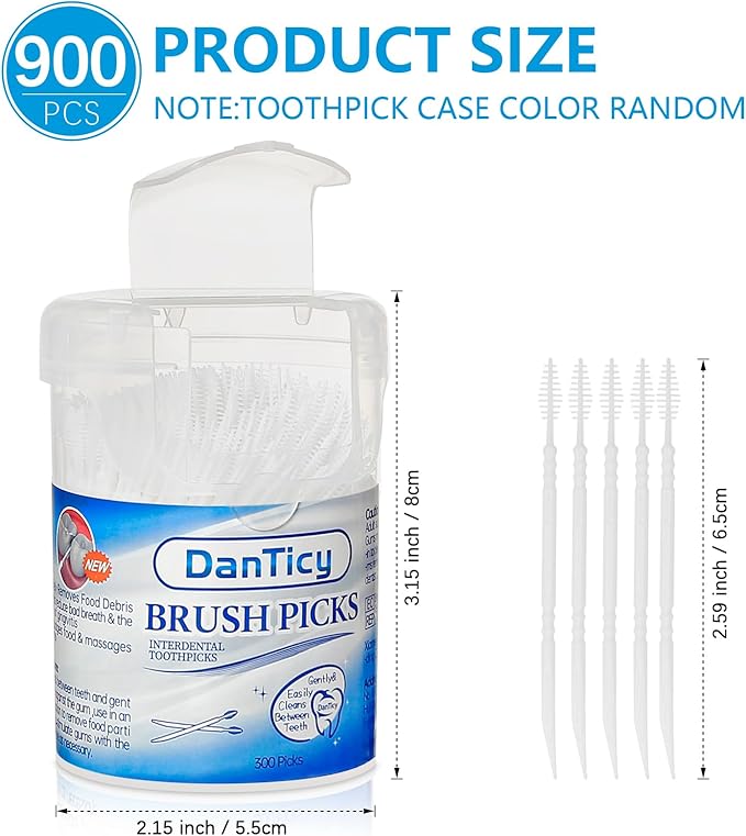 Brushpicks Interdental Toothpicks,Soft Bristle Dental Floss Picks Toothpicks,Helps Removes Plaque and Debris Between Your Teeth 900PCS (Pack of 3)