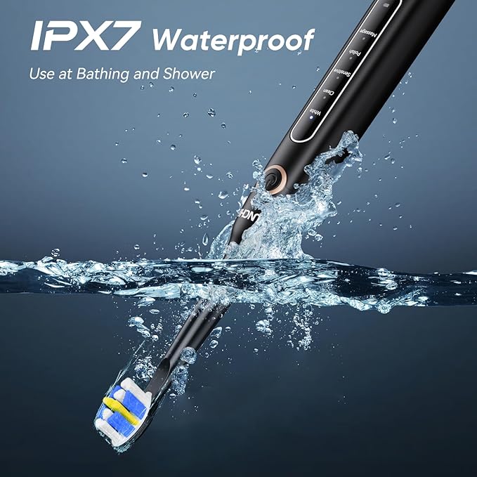 YUNCHI Electric Toothbrush for Adults, Battery Toothbrush, Rechargeable Sonic Electric Tooth Brush with 8 Brush Heads, 5 Modes & 2 Minutes Smart Timer, IPX7 Waterproof, One Charge for 30 Days, Black