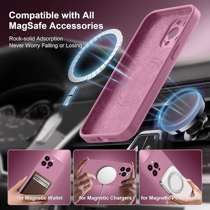 Magnetic for iPhone 15 Pro Case, Compatible with MagSafe, with 9H Nano Screen Protectors, Full Camera Protection, Silicone Shockproof Microfiber Lining Phone Case 6.1", Lilac Purple
