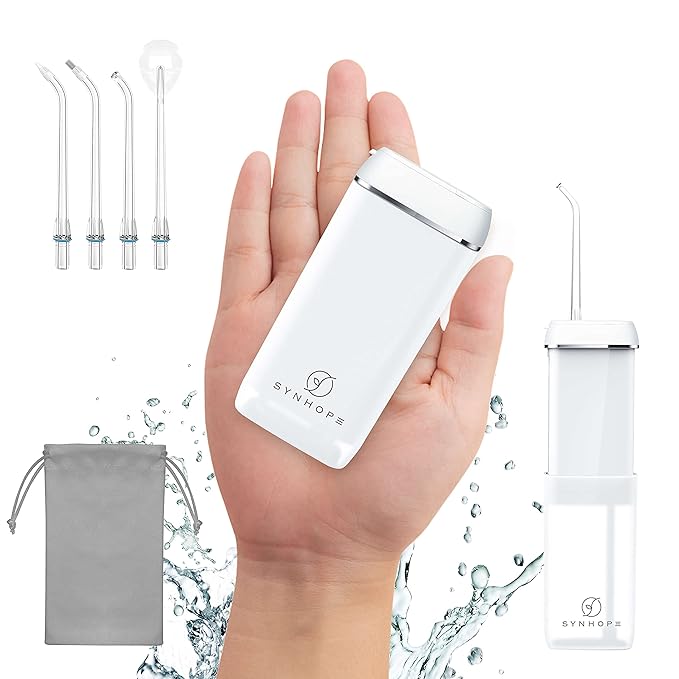SYNHOPE Water Flosser Mini Cordless Portable Oral Irrigator Water Teeth Cleaner Pick, Telescopic Water Tank, 3 Modes & IPX7 Waterproof, Home & Travel Water Flossers for Teeth, Braces Bridges Care