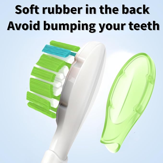 8 Standard Replacement Heads for Philips Sonicare, Click-on Electric Toothbrush Heads with Soft TPE Bumper & Noise Reduction Metal Ring & Tongue Cleaner, Medium Bristles of Dupont