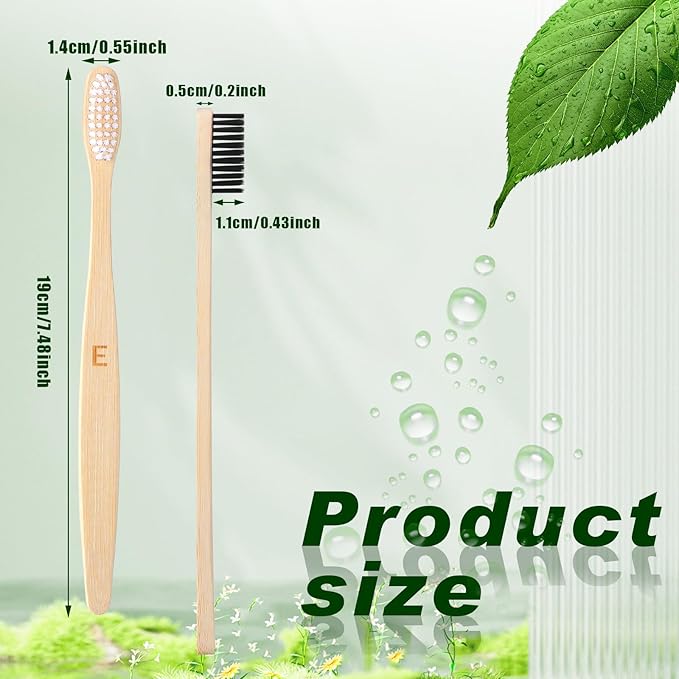 Sieral 60 Pcs 120 Pcs Bamboo Toothbrushes Bulk Soft Bristle Individually Wrapped Travel Toothbrush Eco Friendly Natural Wooden Tooth Brush for Kid Adult Home Travel Use, 7.5 Inch, 12 Colors (Letter)