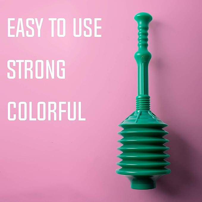 JS Jackson Supplies Professional Bellows Accordion Toilet Plunger, High Pressure Thrust Removes Heavy Duty Clogs from Clogged Bathroom Toilets, All Purpose Power Plungers for Bathrooms, Green