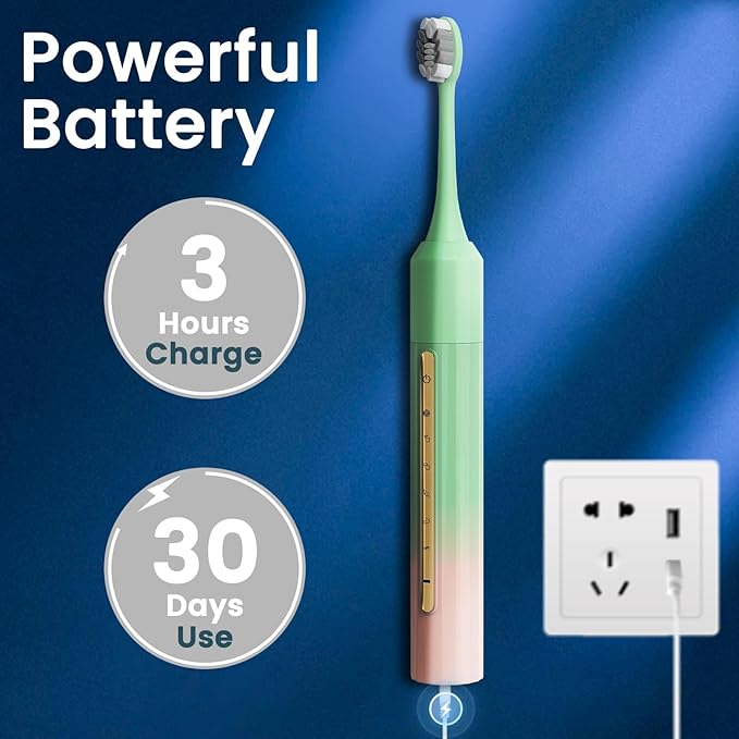 Lumivoid Sonic Electric Toothbrush 42000 Vibrations with 10 Brush Heads Suitable for Adults 30 Days of Use on a Single Charge,5 Modes Built-in 2-Minute Smart Timer, IPX8 Rated Waterproof (Green Pink)