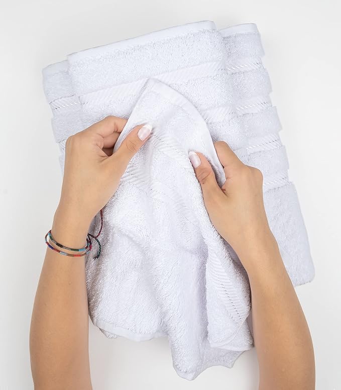 American Soft Linen Luxury Hand Towels for Bathroom, 100% Cotton Turkish 4 Piece Hand Towel Set, 600 GSM Hand Face Towels for Kitchen, White Hand Towels