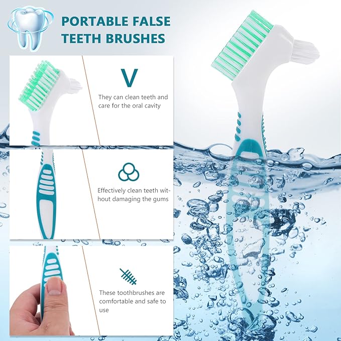 Healifty Portable Denture Cleaning Double-Head Toothbrush 6.5 Inch Lightweight Oral Care Tool for Fake Teeth Cleaning and Gum Protection