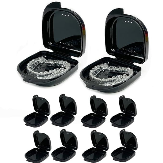 10 Pack Retainer Case,Dental Retainer Box with Vent Holes,Multicolor Storage Container for Aligner Mouth Guard Denture Box (Black)