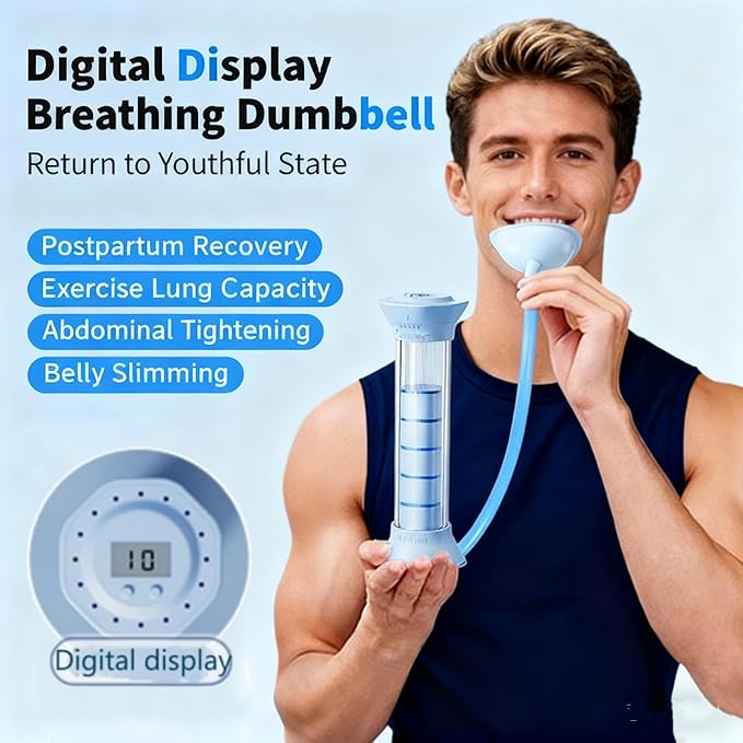 Digital Breathing Dumbbells with Adjustable air holes, Load Bearing Breathing Training Device, Abdominal Breathing Capacity,Slimming Belly, Breathing Resistance Training Dumbbells (Blue)