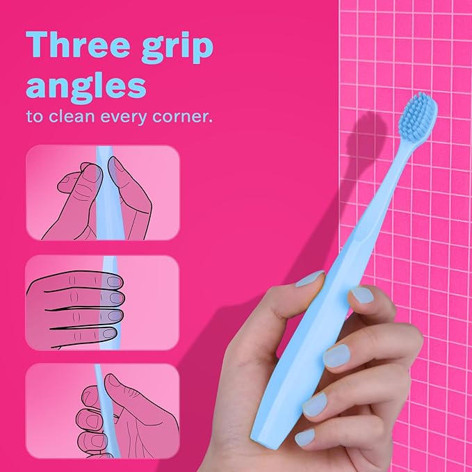 Max Extra-Soft Toothbrush for Adults Sensitive Gums – Gentle Bristles, Wide Angled Head for Back Teeth, Ergonomic Non-Slip Grip, BPA-Free Handle, Individually Wrapped, 4-Pack(Blue)