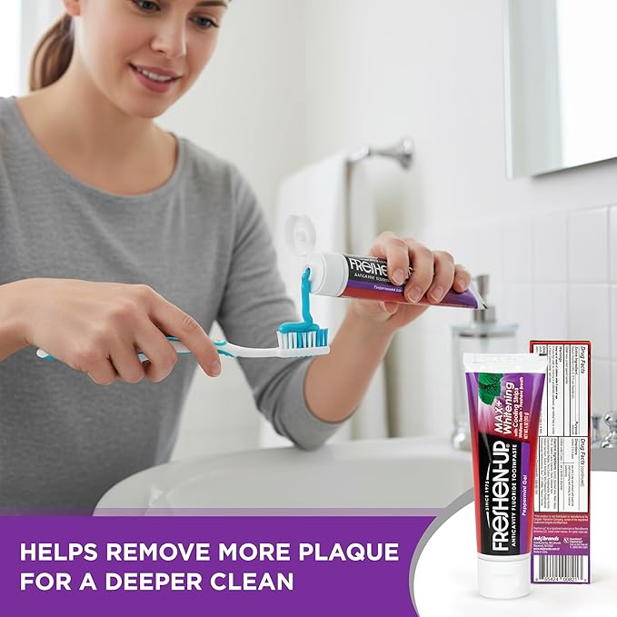 Freshen-Up MAX+ Whitening Anticavity Fluoride Toothpaste, 4-Pack – Peppermint Gel with Cooling Strips for Surface Stain Removal, Enamel Strength & Cavity Protection – 4 oz Each