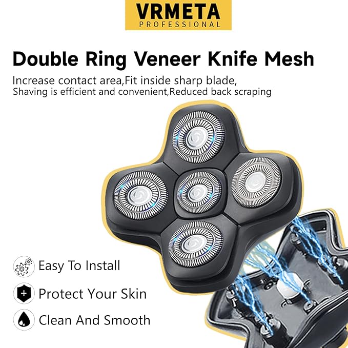 5D Floating Replacement Shaver Heads for Bald Men Universal Sharp Blades Head shavers for Rotary Electric Shavers (5D Black)
