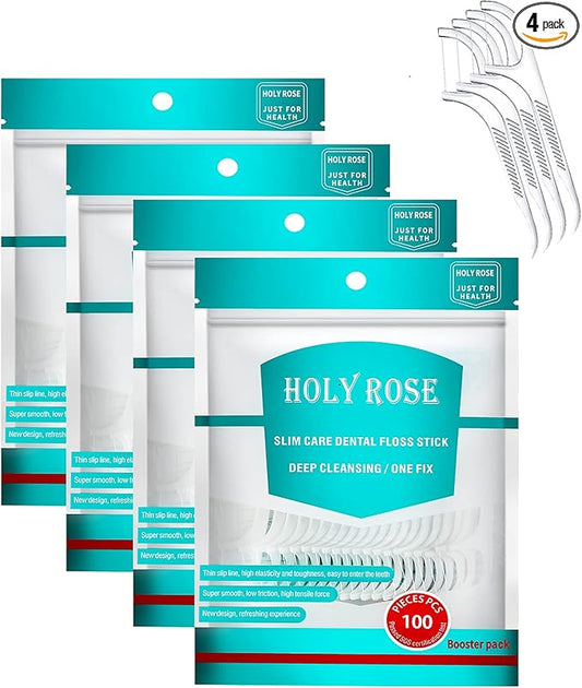 Dental Floss Picks 400 pcs,Holy Rose Refill Bagged Flossers, Ultra Fine Adult Floss Sticks, Odorless Floss Toothpicks for Cleaning Tooth