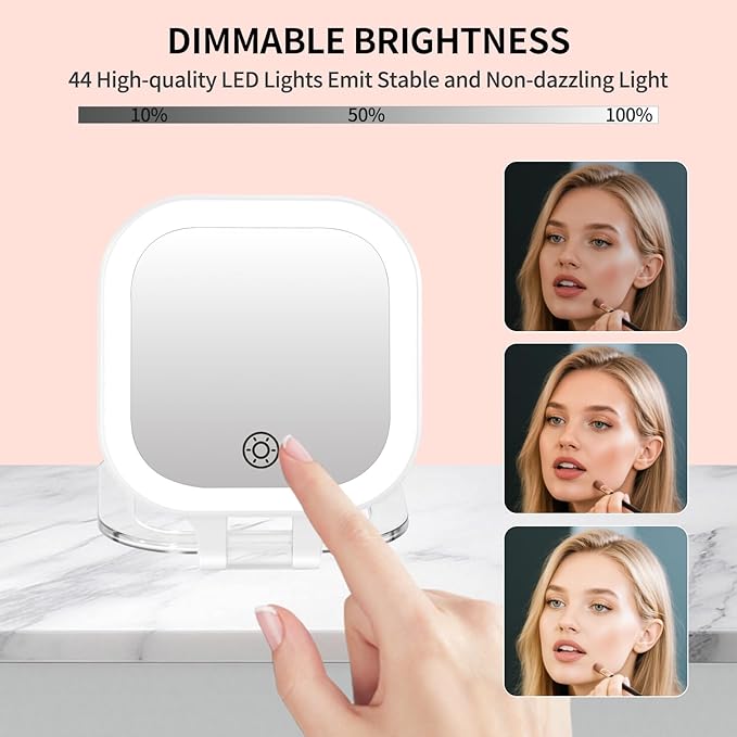 FUNTOUCH Travel Magnifying Mirror with Light, 20X/1X/ Magnifying Makeup Mirror Set, 3 Light Settings & Adjustable Brightness,Rechargeable Folding Compact Double Sides Mirror for Home & Travel, White