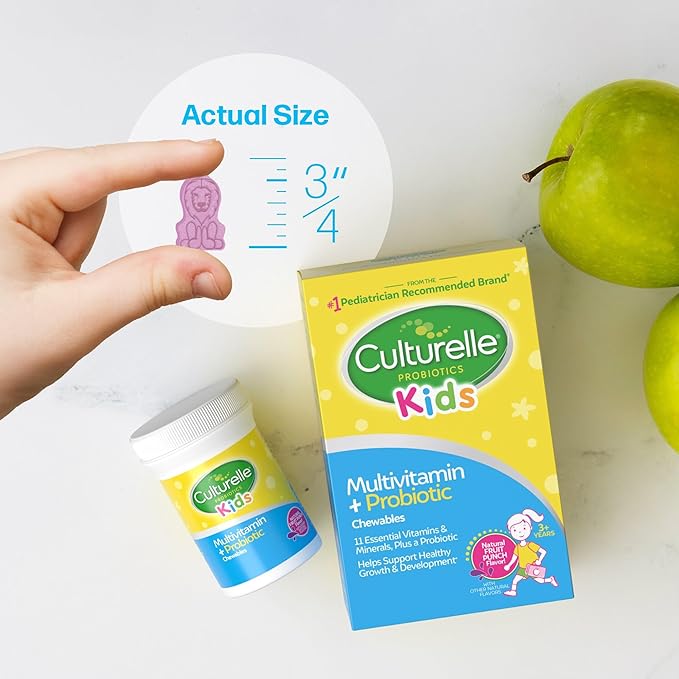 Culturelle Kids Complete Chewable Multivitamin + Probiotic For Kids, Ages 3+, 50 Count, Digestive Health, Oral Health & Immune Support - With 11 Vitamins & Minerals, including Vitamin C, D3 & Zinc