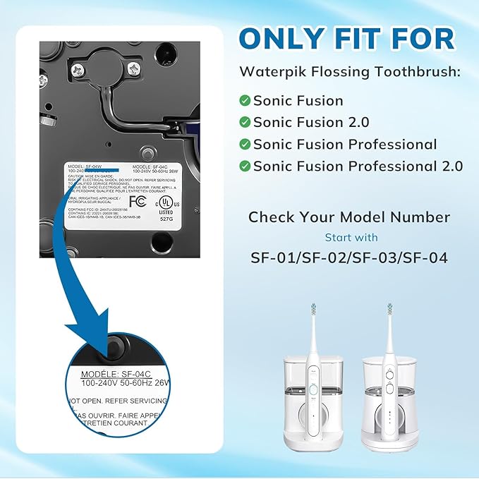 3 Pack Replacement Replacement Brush Heads for Waterpik Sonic Fusion Flossing Toothbrush Compatible with Sonic Fusion SF01/SF02 and Sonic Fusion 2.0 SF03/SF04- White with Caps
