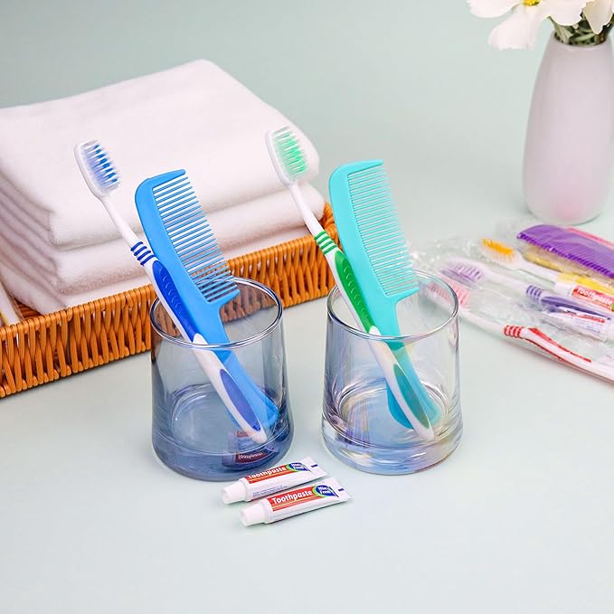 Disposable Toothbrushes with Toothpaste and Comb in Bulk, Individually Wrapped Soft Bristle Travel Size Basic Hygiene Kits, for Travel Hotel Camping Charity Homeless Shelter Donation in 5 colors (25)