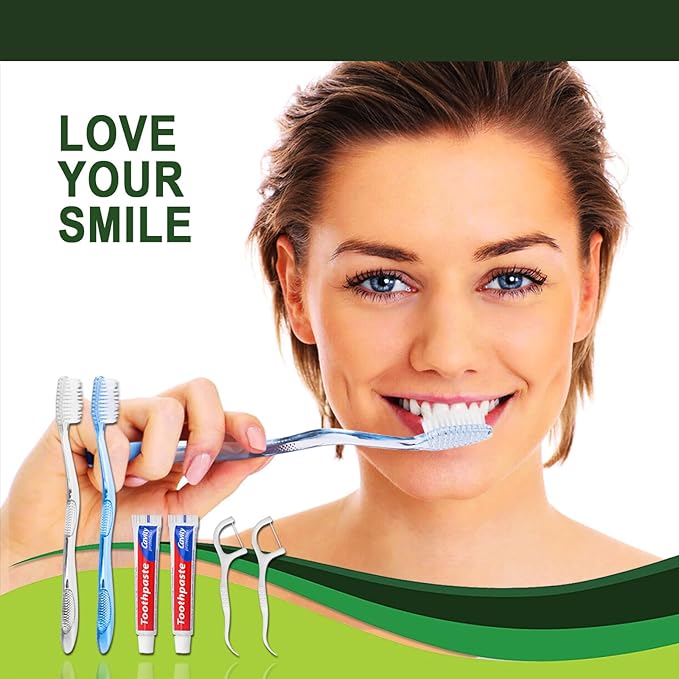 50 pcs Disposable Toothbrushes with Toothpaste Floss Individually Wrapped, 2 Color Toothbrush, 10g Toothpaste, Floss Pick, Bulk Toothbrush for Homeless,Airbnb,Hotel,Guest