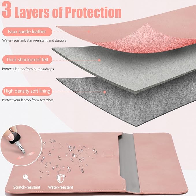 HYZUO 13 Inch Laptop Sleeve Case with Stand for 2025-2018 MacBook Air 13 M4 M3 M2 M1, 2025-2016 MacBook Pro 13 M2 M1, 13" iPad Pro/Air, Surface Pro 11/10/9, XPS 13, with Pouch, Pink