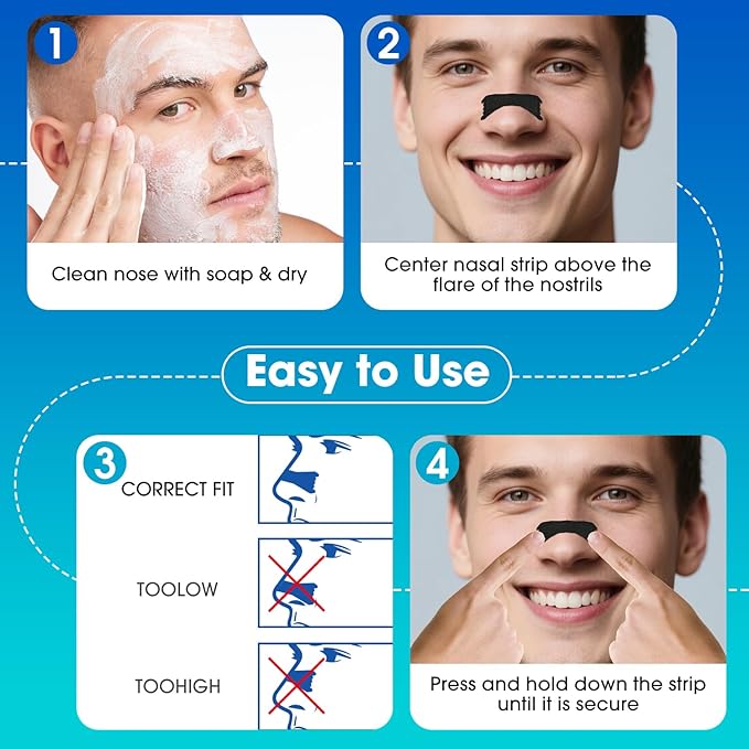 Nasal Strips for Snoring, 60 Count Nose Strips for Breathing- 3X Stronger Opening | Triple Elastic Bands, Reduce Snoring & Nasal Congestion, Nose Patches for Sleep, Work, Sport, Travel