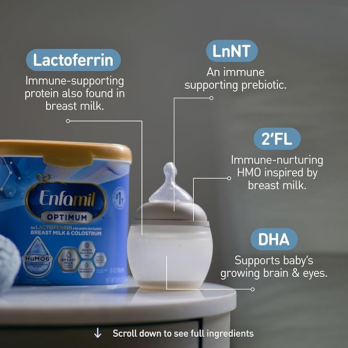 Enfamil Optimum (Enspire), Our Closest Formula to Breast Milk, Immune-Supporting Lactoferrin and Brain-Supporting DHA Baby Formula, Powder 20.5 Oz Tub (Pack of 3)